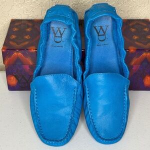 Diana Warner Turquoise Blue Leather Foldy Driving Loafer Women's Size 38/7